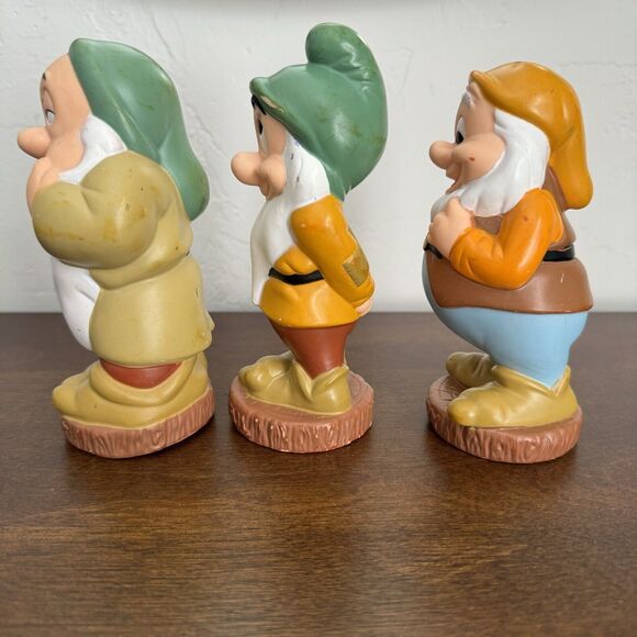 Disney’s Seven Dwarfs 6" Vinyl Plastic Figures Set of 3 Snow White Vintage - Picture 3 of 6